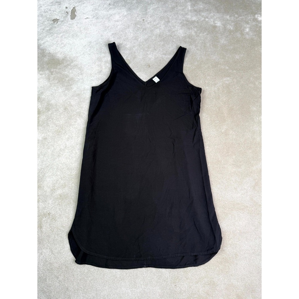 Old Navy Tank Dress Womens Medium Black Summer Deep V-Neck Wide Leg Curved Hem